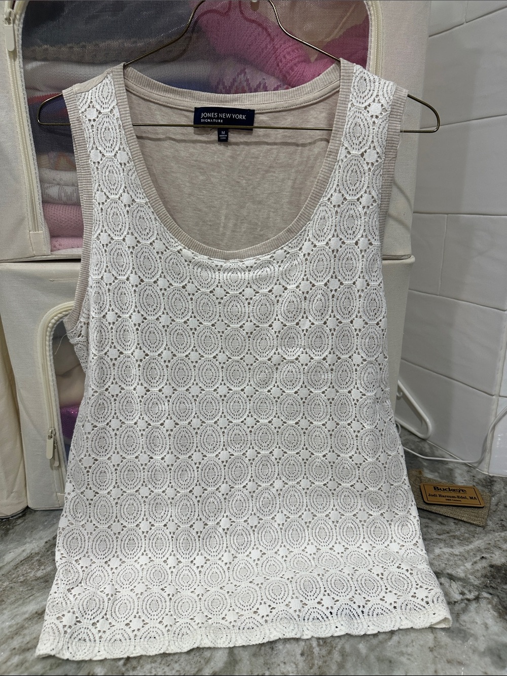Jones New York White Lace Overlay Scoop Neck Tank